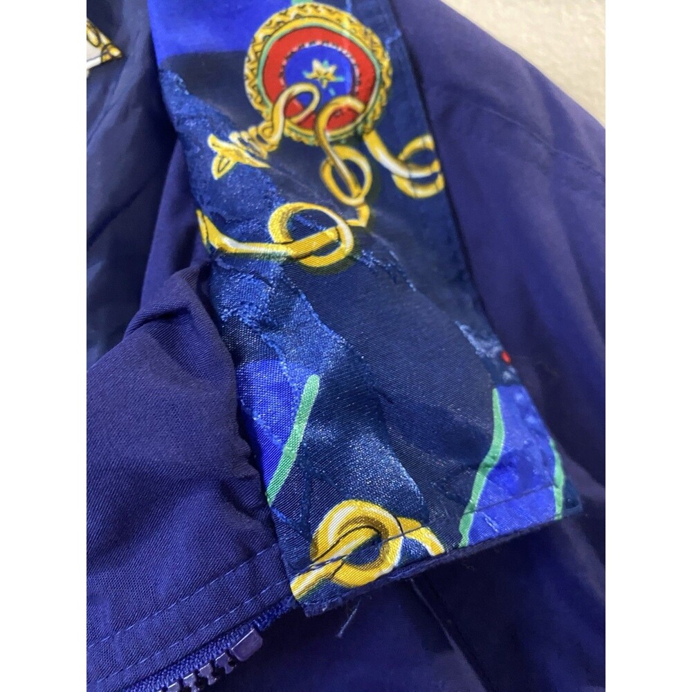 VTG 80s 90s Windbreaker Mariel Blue & Yellow Chain Baroque Bomber Jacket Women L - Picture 9 of 9